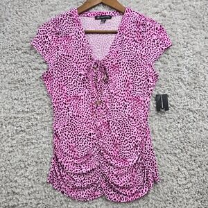 INC International Concepts Top Womens S Pink Animal Print Lace-Up Party Clubwear